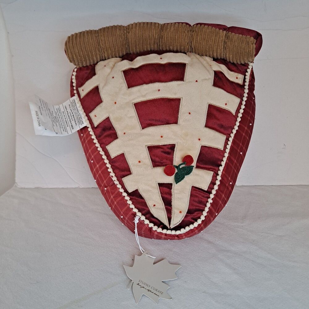 Studio Curate Cherry Pie Slice Decorative Pillow Shaped Embroidered Red
